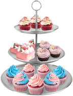 3 Tier Silver Cupcake Stand Stainless Steel Dessert Display Rack with Removable Tiered Tray for Parties