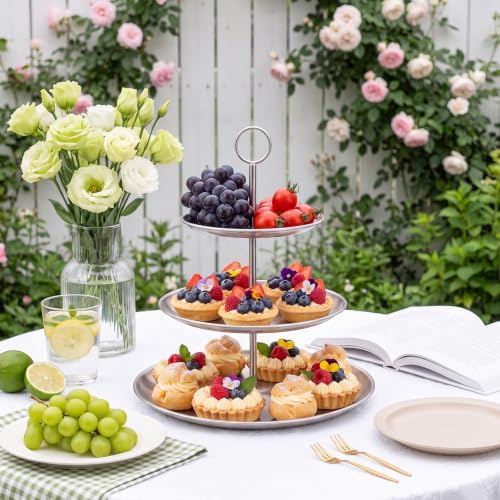 3 Tier Silver Cupcake Stand Stainless Steel Dessert Display Rack with Removable Tiered Tray for Parties, alternate view 2