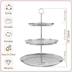 3 Tier Silver Cupcake Stand Stainless Steel Dessert Display Rack with Removable Tiered Tray for Parties, alternate view 3