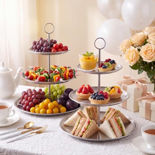 3 Tier Silver Cupcake Stand Stainless Steel Dessert Display Rack with Removable Tiered Tray for Parties, alternate view 7