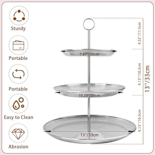 3 Tier Silver Cupcake Stand Stainless Steel Dessert Display Rack with Removable Tiered Tray for Parties, alternate view 3