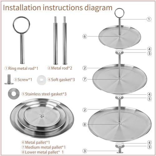 3 Tier Silver Cupcake Stand Stainless Steel Dessert Display Rack with Removable Tiered Tray for Parties, alternate view 4