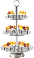 3 Tier Silver Metal Cupcake Stand Holder, Stainless Steel Cup Cake Stand Tower with Tiered Serving Tray and Base