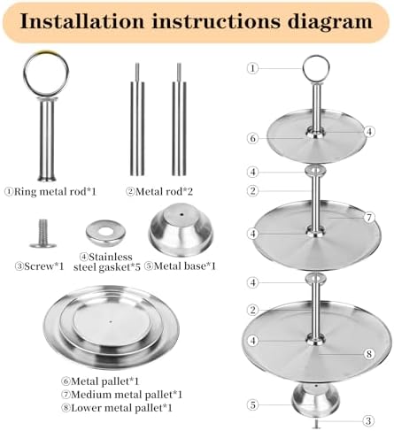 3 Tier Silver Metal Cupcake Stand Holder, Stainless Steel Cup Cake Stand Tower with Tiered Serving Tray and Base, alternate
