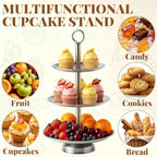 3 Tier Silver Metal Cupcake Stand Holder, Stainless Steel Cup Cake Stand Tower with Tiered Serving Tray and Base, alternate