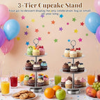 3 Tier Silver Metal Cupcake Stand Holder, Stainless Steel Cup Cake Stand Tower with Tiered Serving Tray and Base, alternate