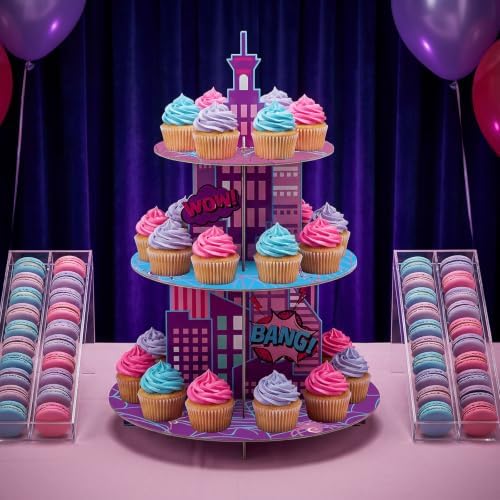 3 Tier Spider Cupcake Stand Pink Spider Web Cupcake Decoration in Purple, Pink, Blue, alternate view 2