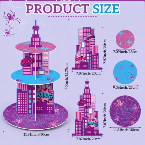 3 Tier Spider Cupcake Stand Pink Spider Web Cupcake Decoration in Purple, Pink, Blue, alternate view 3