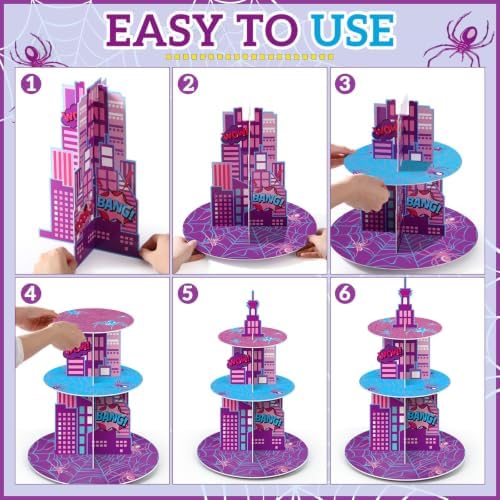 3 Tier Spider Cupcake Stand Pink Spider Web Cupcake Decoration in Purple, Pink, Blue, alternate view 5