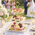 3 Tier Square Ceramic Cupcake Stand Gold Rim White Serving Tray in White, Gold, alternate view 2
