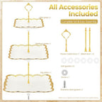 3 Tier Square Ceramic Cupcake Stand Gold Rim White Serving Tray in White, Gold, alternate view 4