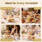 3 Tier Square Ceramic Cupcake Stand Gold Rim White Serving Tray in White, Gold, alternate view 7
