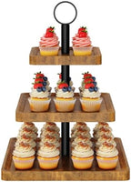 3 Tier Square Cupcake Display Stand, Wood Cake Stand, TLJ030H in Brown