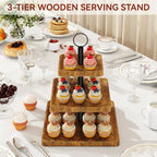 3 Tier Square Cupcake Display Stand, Wood Cake Stand, TLJ030H in Brown, alternate view 4