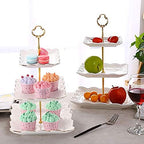 3-Tier Square Porcelain Cake Stand, White Rimmed with Gold Embossed Cupcake Dessert Stand - Tiered Serving Tray, alternate