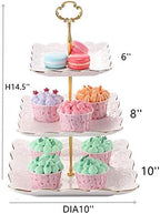 3-Tier Square Porcelain Cake Stand, White Rimmed with Gold Embossed Cupcake Dessert Stand - Tiered Serving Tray, alternate