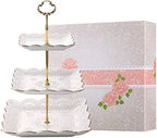 3-Tier Square Porcelain Cake Stand, White Rimmed with Gold Embossed Cupcake Dessert Stand - Tiered Serving Tray, alternate