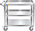 3 Tier Stainless Steel Utility Cart, 21" W x 32.87" L x 33.58" H in 3 Tier Utility Cart