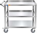 3 Tier Stainless Steel Utility Cart, 21" W x 32.87" L x 33.58" H in 3 Tier Utility Cart