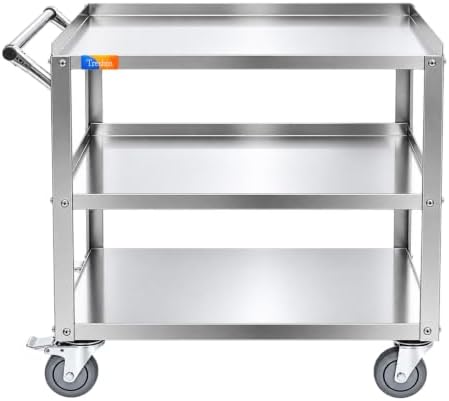 3 Tier Stainless Steel Utility Cart, 21" W x 32.87" L x 33.58" H in 3 Tier Utility Cart