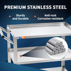 3 Tier Stainless Steel Utility Cart, 21" W x 32.87" L x 33.58" H in 3 Tier Utility Cart, alternate view 4