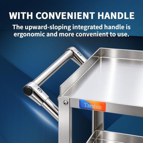 3 Tier Stainless Steel Utility Cart, 21" W x 32.87" L x 33.58" H in 3 Tier Utility Cart, alternate view 5