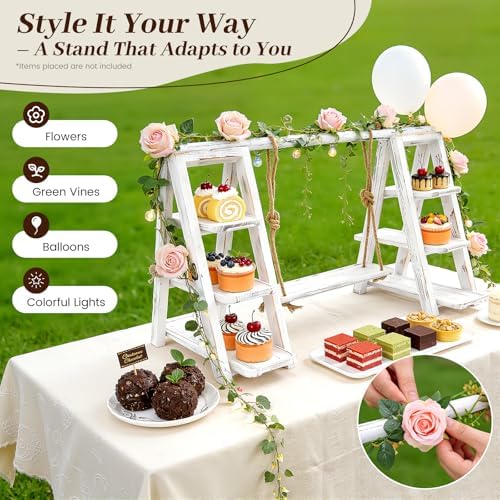 3 Tier Swing Cupcake Stand, Serving Platter Foldable Ladder Stand with Serving Platter Tray, Dessert Display, alternate view