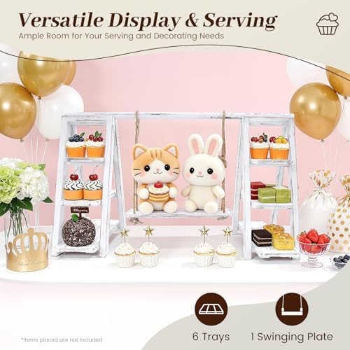 3 Tier Swing Cupcake Stand, Serving Platter Foldable Ladder Stand with Serving Platter Tray, Dessert Display, alternate view