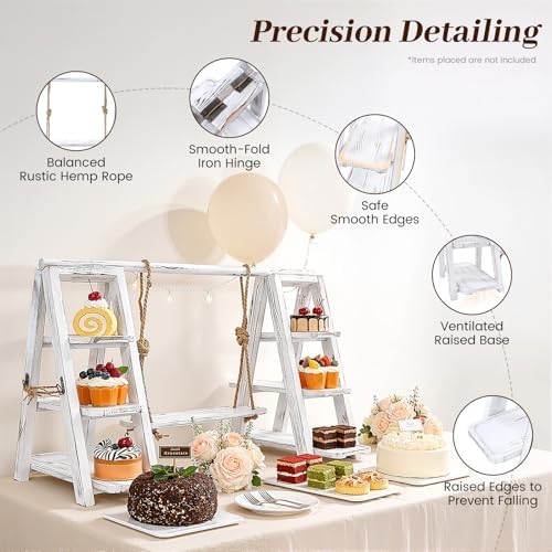 3 Tier Swing Cupcake Stand, Serving Platter Foldable Ladder Stand with Serving Platter Tray, Dessert Display, alternate view