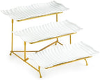 3 Tier Trays Stand, Porcelain Tiered Serving Trays Serving Stand in 12.2 inch in Gold