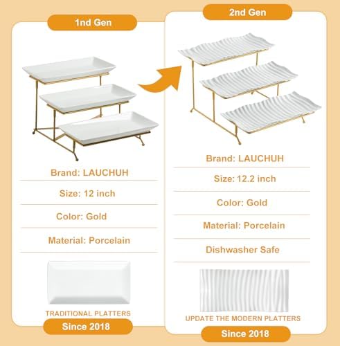3 Tier Trays Stand, Porcelain Tiered Serving Trays Serving Stand in 12.2 inch in Gold, alternate view 4