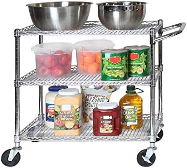 3-Tier UltraDurable Commercial-Grade NSF-Certifed Service Utility Storage Cart, 34" W, Chrome (1 Pallet of 34