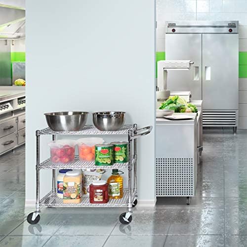 3-Tier UltraDurable Commercial-Grade NSF-Certifed Service Utility Storage Cart, 34" W, Chrome (1 Pallet of 34, alternate view