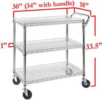 3-Tier UltraDurable Commercial-Grade NSF-Certifed Service Utility Storage Cart, 34" W, Chrome (1 Pallet of 34, alternate view