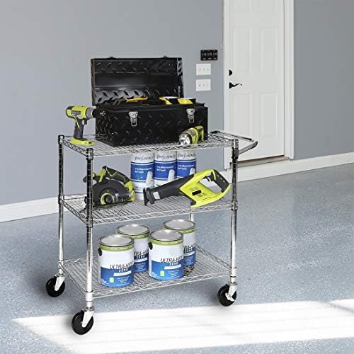 3-Tier UltraDurable Commercial-Grade NSF-Certifed Service Utility Storage Cart, 34" W, Chrome (1 Pallet of 34, alternate view