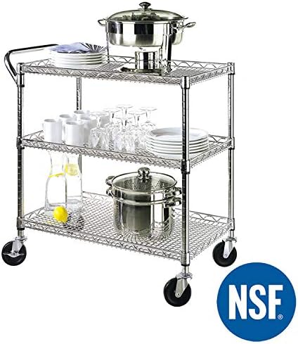 3-Tier UltraDurable Commercial-Grade NSF-Certifed Service Utility Storage Cart, 34" W, Chrome (1 Pallet of 34, alternate view