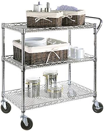 3-Tier UltraDurable Commercial-Grade NSF-Certifed Service Utility Storage Cart, 34" W, Chrome (1 Pallet of 34, alternate view