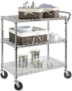 3-Tier UltraDurable Commercial-Grade NSF-Certifed Service Utility Storage Cart, 34" W, Chrome (1 Pallet of 34, alternate view