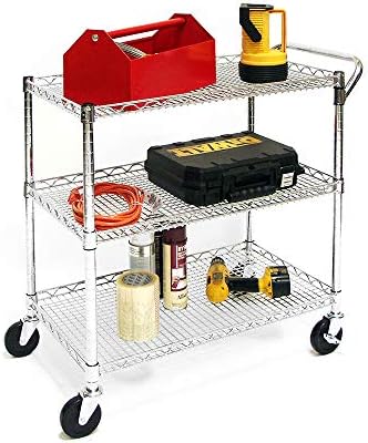 3-Tier UltraDurable Commercial-Grade NSF-Certifed Service Utility Storage Cart, 34" W, Chrome (1 Pallet of 34, alternate view