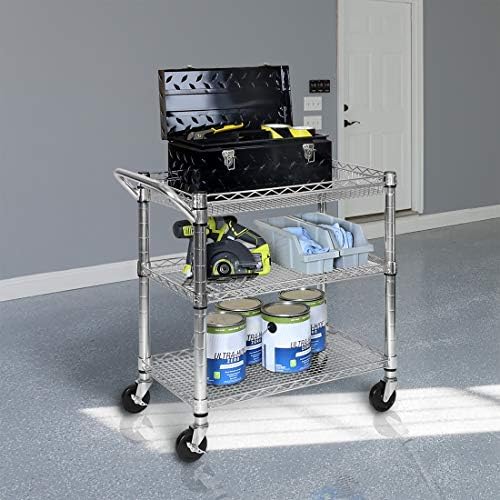 3-Tier UltraDurable Commerical-Grade Heavy-Duty NSF-Certified Service Utility Storage Cart, 33.75" W, Chrome (1, alternate
