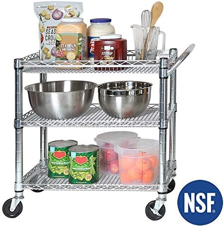 3-Tier UltraDurable Commerical-Grade Heavy-Duty NSF-Certified Service Utility Storage Cart, 33.75" W, Chrome (1, alternate