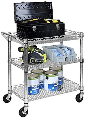 3-Tier UltraDurable Commerical-Grade Heavy-Duty NSF-Certified Service Utility Storage Cart, 33.75" W, Chrome (1, alternate