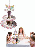 3 Tier Unicorn Cupcake Stand, Cupcake Stand Cardboard - Easy to Assemble& Reusable(3Unicorn) in 3unicorn