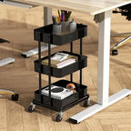 3-Tier Utility Cart, Low 24" Height Fits Under Desk, Black in Black, alternate view 2