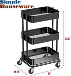 3-Tier Utility Cart, Low 24" Height Fits Under Desk, Black in Black, alternate view 3
