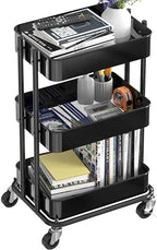 3-Tier Utility Cart, Low 24" Height Fits Under Desk, Black in Black, alternate view 4