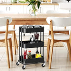3-Tier Utility Cart, Low 24" Height Fits Under Desk, Black in Black, alternate view 6