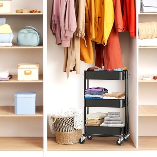 3-Tier Utility Cart, Low 24" Height Fits Under Desk, Black in Black, alternate view 7