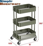 3-Tier Utility Cart, Low 24" Height Fits Under Desk, Green in Green, alternate view 3