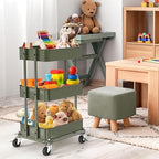 3-Tier Utility Cart, Low 24" Height Fits Under Desk, Green in Green, alternate view 5